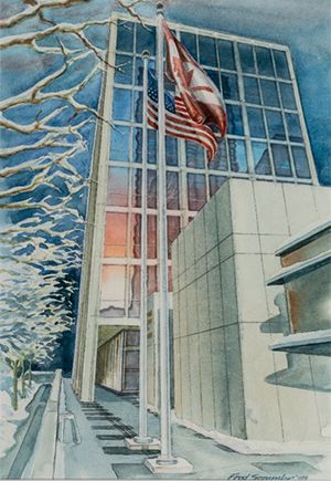 Watercolor painting of 55 E. Erie in 1989. Painted by Fred Semmler.  Photo by Michael Tropea.