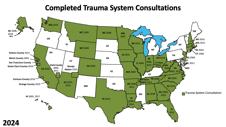 Trauma Systems Consultations and Facilitations Map